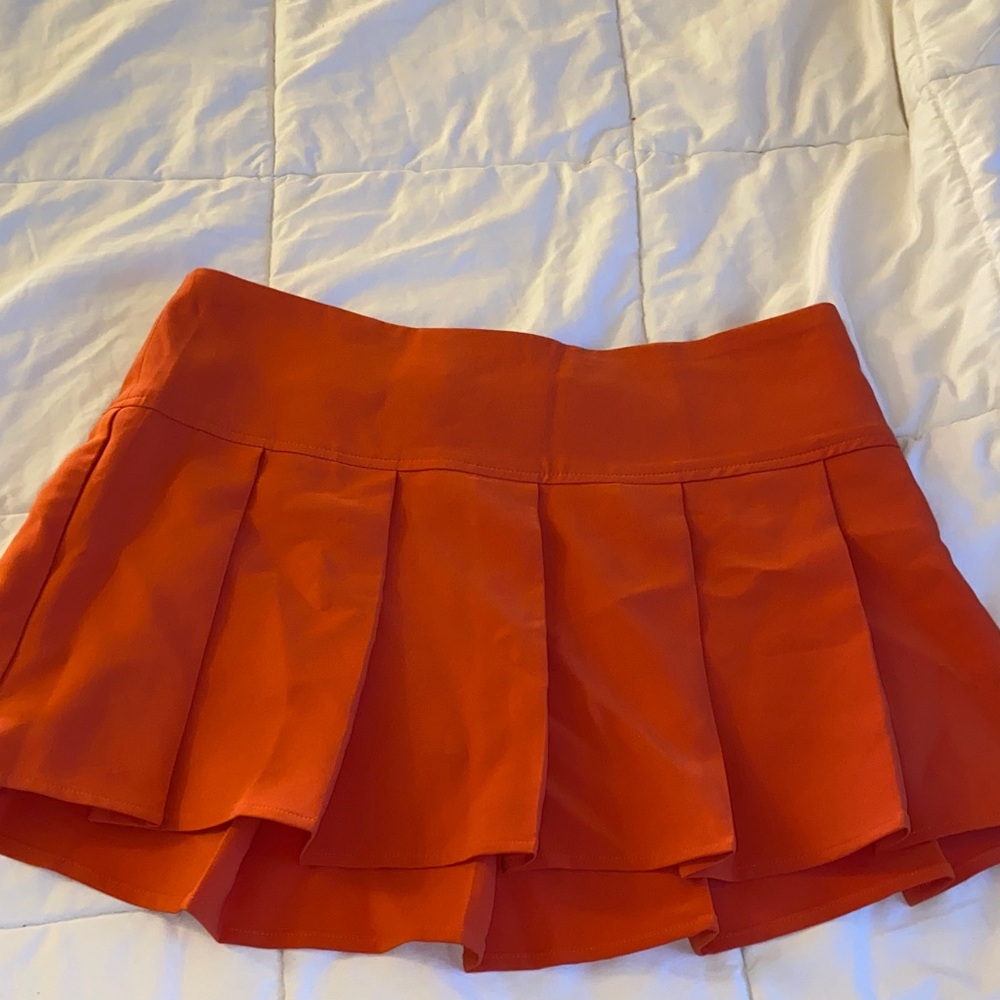 Forever 21 Bright Orange Pleated Mini Skirt